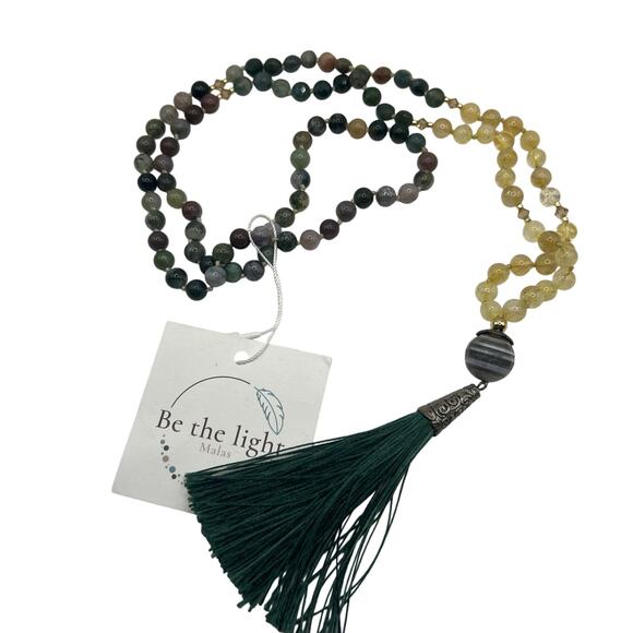 Gold Rutilated Quartz Mala Bead Healing Energy Necklace With Tassel - Picture 3 of 7